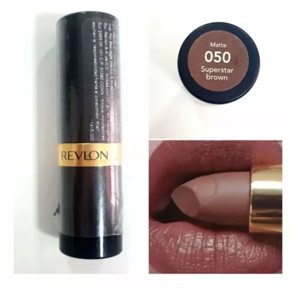 Revlon Matte Lipstick Set 4 Dark Night, Purple Aura, Superstar Brown, Power Move